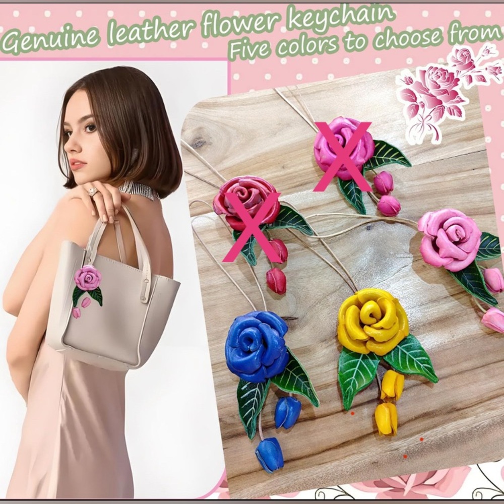 Genuine Leather Flower Keychain or Bag Charm